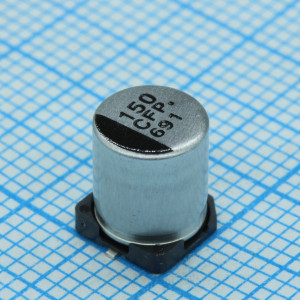 EEEFPC151XAP, Конденсатор алюминиевый электролитический 150мкФ 16В ±20% (6.3 X 7.7мм) для поверхностного монтажа 0.16 Ом 600мА 2000час 105°С автомобильного применения лента на катушке