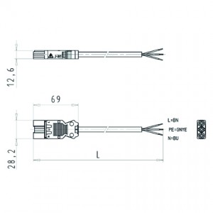 Cоединитель G0.000.0086.7, Кабельная сборка, оконеченная вилочным разъемом GST18i3, и свободным концом, 3 полюса, длина кабеля: 0,3 метра, сечение жил кабеля: 3х1,5 мм.кв., номинальное напряжение: 250V, номинальный ток: 16А, цвет разъема: красный, цвет кабеля: черный