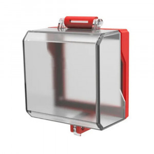 gwrD63, Блокиратор розеток и переключателей малый, поликарбонат, размер отверстия – 74х74 мм, 94х94х65 мм, цвет – прозрачный, красный, 1 шт/упак