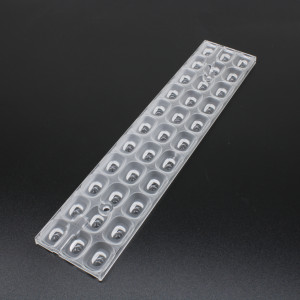 ASL286D61H33LEDDA25G, Групповая прямоугольная линза 33 светодиодов 2835/3030/5050, эфф=93%, двойная ассиметрия 25° - штаны, 286x61мм, PMMA