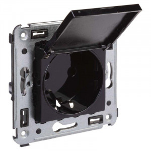 Розетка с крышкой в стену, 2P+E, с з/ш, 