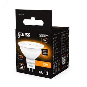 Лампа светодиодная LED 5 Вт 500 лм 3000К софит MR16 теплый GU5.3 AC/DC 12В низковольтная Black 201505105