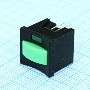 PSM2-1-E-B-E, Кнопка мини с фиксацией, зеленая в черном корпусе с зеленым индикатором