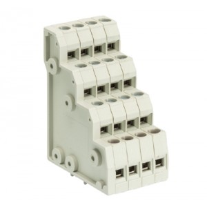 Клемма Wiecon 8195 V / 4 / 16 OB, Клемма, 4 этажа, горизонтальный подвод кабеля, на плату, шаг: 5.0 мм, 16 полюсов, фиксация провода винтовая, исполнение: без маркировки, 300V, 10A, цвет: серый