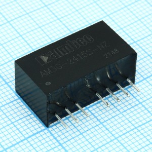 AM3G-2415S-NZ, DC/DC, 3Вт, вход 18…36В, выход 15В/0.2А, изоляция 1500В DC, КПД 83%, максимальная емкостная нагрузка не более 470мкФ, вход On/Off, SIP8, 22x9.5x12мм, -40…100°C, пластик