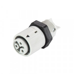 Розеточный разъем в панель RST16I3 S B1 M02, Розеточный разъем в панель, М16, 3 полюса, тип фиксации провода: винтовой, номинальные характеристики: 250V, 16A, цвет корпуса: черный, цвет контактной вставки: серый, серия RST MINI