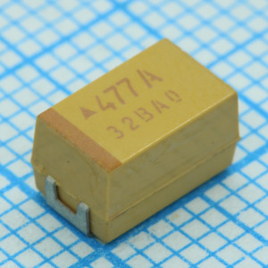 TPSE477K010R0050, ЧИП-конденсатор танталовый твердотельный 470мкФ 10В типоразмер E ±10% (7.3х4.3х4.1мм) выводы внутрь SMD 7343-43 0.05Ом 125°С лента на катушке