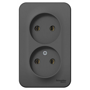 Розетка 2-м ОП Blanca 16А IP20 250В без заземл. без защ. шторок с изолир. пластиной антрацит SE BLNRA000216