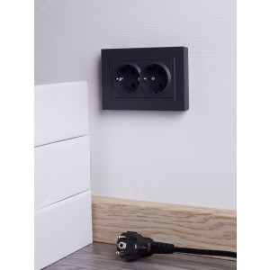 Розетка 2-м СП BRITE РС12-3-БрГ 16А в сборе с заземл. без защ. шторок графит BR-R21-16-K53-F