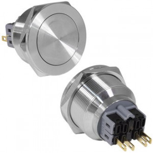 GQ28PF-11Z/N ON-OFF+OFF-ON, Антивандальная кнопка металлическая с фиксацией, посадочная резьба М28, контакты под пайку