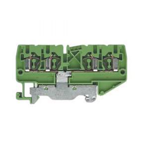 Заземляющая клемма WKF 2.5 D2/2/SL/35, Заземляющая клемма, 4 точки подключения, тип фиксации провода: пружинный, номинальное сечение: 2,5 мм кв., 24A, 800V, ширина: 5 мм, цвет: желто-зеленый, тип монтажа: DIN35