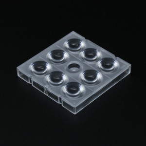 AJHB50D8LED30G, Групповая квадратная линза на 8 светодиодов 5050/3535/3030 , ~30°, 50x50мм H:6.8мм, PC