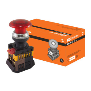 Кнопка AELA-22 "Грибок" красный d22мм неон/230В 1з+1р SQ0704-0013