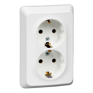 ЭТЮД С/У двойная РОЗЕТКА с заземлением без шторок 16А 250B, БЕЛЫЙ, Россия C2 PC16-107B