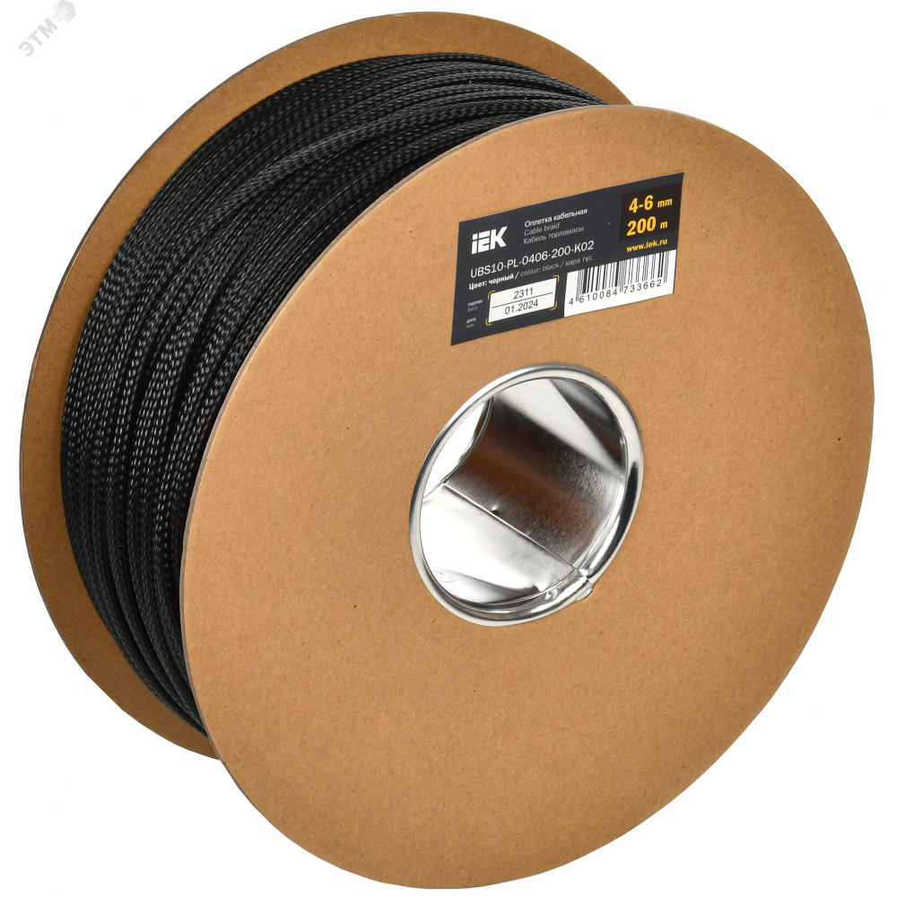 Изображение товара Оплетка кабельная 4-6мм полиэстер 200м черная IEK UBS10-PL-0406-200-K02