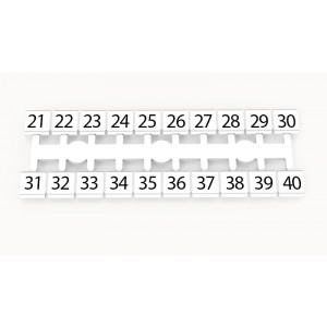 Маркировка (в кассетах) ZK6-20P-19-01Z(H), Кассета с маркировочными шильдиками, для клемм сечением 4 мм.кв., боковая, 20 шильдиков, нанесенные символы: 21...40, с вертикальным расположением, размер шильдика: 5,6 x 5,0 мм, цвет: белый