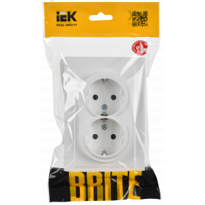 BRITE Розетка 2-местная с заземлением без защитных шторок 16А в сборе РС12-3-БрАБ арктический белый IEK BR-R21-16-K91-F