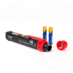 KT 100, Бесконтакный детектор переменного напряжения с возможностью определения фазной и нулевой жилы, жидкокристаллическим дисплеем, световым и звуковым индикатором, встроенной светодиодной подсветкой зоны тестирования.