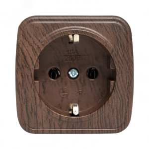 Розетка 1-местная ОП Минск 16А с заземлением тёмное дерево EGR16-028-40