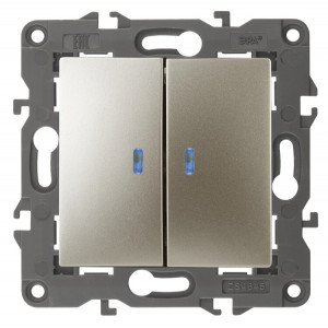 14-1105-04 Выключатель двойной с подсветкой, 10АХ-250В, IP20, Elegance, шампань (10/100/1600 Б0034240