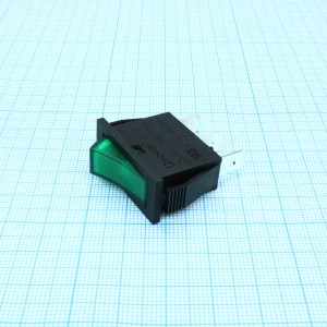 RK1-15 1X1N B/G, Переключатель ON-OFF с подсветкой цвет корпуса (черный) цвет кнопки (зеленый)