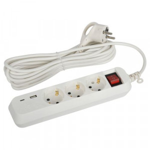 Удлинитель 3х5м с заземл. 10А 1xUSBA+1xUSBC с выкл. UB-3es-5m-USB Б0052899