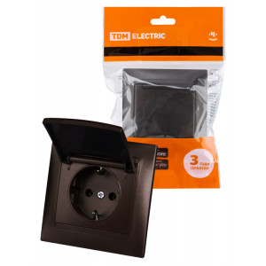 Розетка 2П+З 16А 250В IP44 с крышкой шоколад "Лама" SQ1815-0526