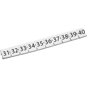 Маркировка для клемм CA509/K5/H/31-40, Маркировка для клемм шириной 5 мм, размер шильдика: 9,5*4,5 мм, 10 шильдиков, цвет: белый, нанесенные символы: 31-40 упаковка 100 шт.