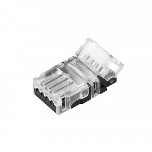 Коннектор HIP-RGB-10-4pin-STW 032242, Одиночный коннектор (без провода) для подключения питания к открытым RGB лентам шириной 10 мм. Очистка провода питания (0,5-1,0 мм2) от изоляции не требуется. Материал - прозрачный пластик. Максимальный допустимый ток 3 А, напряжение 3-24 В