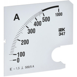 Шкала смен. для амперметра Э47 500/5А-1,5 96х96мм IPA20D-SC-0500