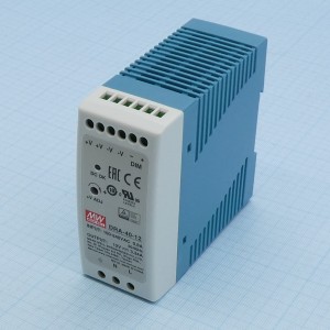 DRA-40-12, Преобразователь AC-DC на DIN-рейку  40.08Вт, выход 12В/3.34A, рег. вых 12…15В, димминг 3 в 1, вход 90...264В AC, 47...63Гц, 127...370В DC, изоляция 3000В AC, на DIN рейку, 40х90х100 мм, -30...+70°С