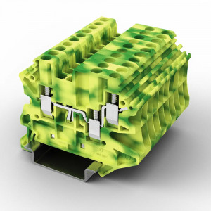 Заземляющая клемма UUK-2.5/1-2PE, Заземляющая клемма, 3 точки подключения, тип фиксации провода: винтовой, номинальное сечение: 2,5 мм кв., 500V, ширина: 5,2 мм, цвет: желто-зеленый, тип монтажа: DIN35