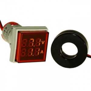 DMS-205, Цифровой LED вольт-амперметр AC 60-500В/0-100А, AD16-22FVA, красный, установка на панель в отв d=22мм
