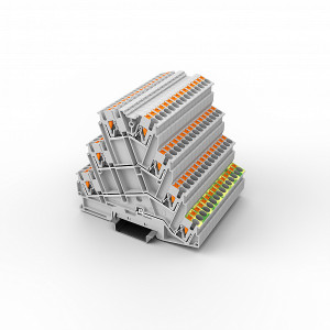 Этажная клемма UPT-2.5-PE/3L-GY, Этажная клемма, 3 этажа, тип фиксации провода: Push-in, номинальное сечение: 2,5 мм кв., 22A, 500V, ширина: 5,2 мм, цвет: серый, тип монтажа: DIN35