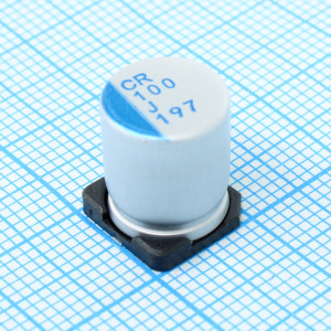 PCR1J101MCL1GS, Конденсатор алюминиевый полимерный 100мкФ 63В ±20% (10х12.7мм) для поверхностного монтажа 0.048Ом 3000мА 4000час 125°С автомобильного применения лента на катушке