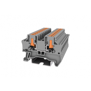 Проходная клемма TPV4-2-GY, Проходная клемма, боковой подвод кабеля, тип фиксации провода: Push-in, номинальное сечение: 4 мм кв., 32A, 1000V, ширина: 6,2 мм, цвет: серый, тип монтажа: DIN35