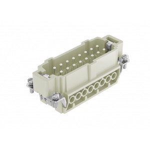 Вилочная контактная вставка HE-016-M, Вилочная контактная вставка, винтовая фиксация, 16 полюсов + PE, типоразмер 16B, 500V, 16A, сечение обслуживаемых проводников 1,0-2,5 мм кв, тип покрытия контактов: серебро