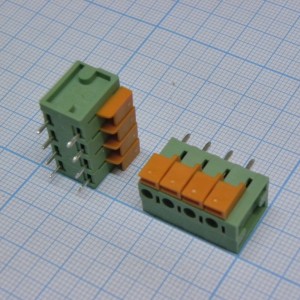 DG142V-5.08-04P-14-00A(H), Нажимной безвинтовой клеммный блок 4 контакта. Зажим типа торцевой контакт. Серия DG142V-5.08