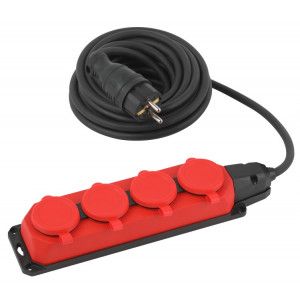 Удлинитель силовой UK-4e-3x1,5-5m-IP44(KG) с заземлением 4 розетки каучук 5м КГ 3х1,5мм2 IP44 Б0057585