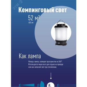 Фонарь аккумуляторный кемпинговый LED 10Вт съемн. аккум. Li-ion18650 2х2.2А.ч Power-bank USB-шнур KOS604Lit