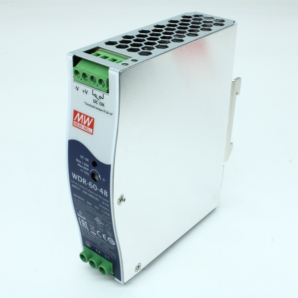 Изображение товара Преобразователь AC-DC WDR-60-48, 60 Вт, регулировка 48…57 В, монтаж DIN-рейка
