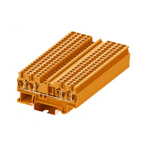 Проходная клемма TC2.5-4-OG, Проходная клемма, 4 точки подключения, тип фиксации провода: пружинный, номинальное сечение: 2,5 мм кв., 24A, 500V, ширина: 5,2 мм, цвет: оранжевый, тип монтажа: DIN35