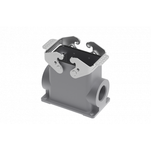 Закрытое основание разъема S10B-SMH-2L.M-PG29, Основание разъема на панель, закрытое, типоразмер 10B, высокое исполнение, с уплотнителем, 1 отверстие с резьбой для кабельных вводов PG29, с двумя защелками, без защитной крышки, материал корпуса: алюминиевый сплав