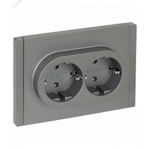FORTE&PIANO Розетка 2-местная с заземлением без защитных шторок безвинтовое крепление 16А FP524 сталь IEK FP-R21-16-1-K46
