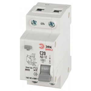 Выключатель автоматический дифференциального тока 1P+N C20А 30мА тип АС АВДТ 4.5кА SIMPLE D12E2C20AC30 АД-12 электронное Б0058921