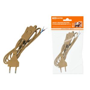 Шнур с выключателем и плоской вилкой ШУ01В ШВВП 2х0,75мм2 2м. бронза SQ1305-0003
