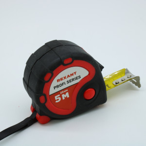 Рулетка измерительная ПРОФИ 5м Х 25мм, Прорезиненный корпус, глянцевое покрытие полотна из закаленной стали