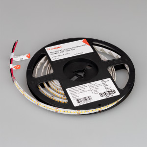 Лента RT-A240-10mm 24V Warm3500 (22 W/m, IP20, 2835, 5m) 038744, Светодиодная лента RT-A240, открытая. Светодиоды 2835, 240 шт/м (1200 шт на 5 м), белая плата, ширина 10 мм, скотч 3M. Цвет ТЕПЛЫЙ 3500 K, цветопередача CRI>85, угол 120°. Питание 24 В, мощность 22 Вт/м (110 Вт на 5 м). Размеры 5000x10x1.6 мм. Мин.отрезок