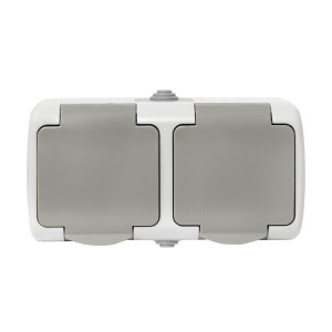 Розетка 2-м ОП Мурманск 16А IP54 с заземл. защ. шторки с крышкой сер. EFR16-129-30-54
