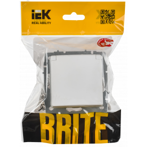 BRITE Розетка 1-местная с заземлением с защитными шторками и крышкой 16А IP44 РСбш10-3-44-БрАБ арктический белый IEK BR-R16-16-44-K91